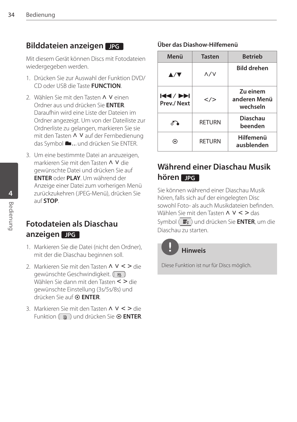 Bilddateien anzeigen, Fotodateien als diaschau anzeigen, Während einer diaschau musik hören | Pioneer DCS-404K User Manual | Page 126 / 278