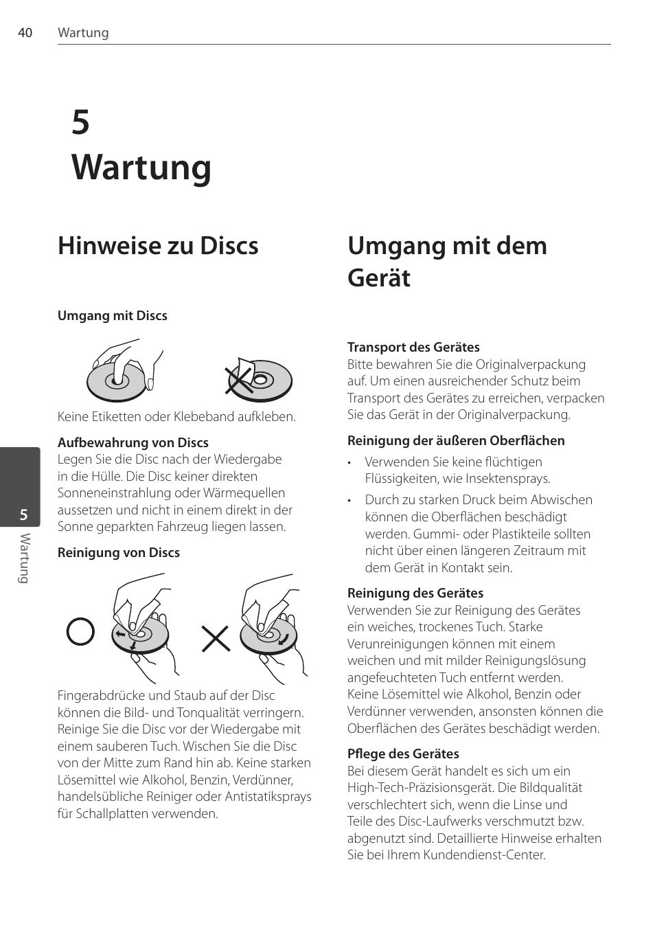 5wartung, Hinweise zu discs, Umgang mit dem gerät | Pioneer DCS-404K User Manual | Page 132 / 278