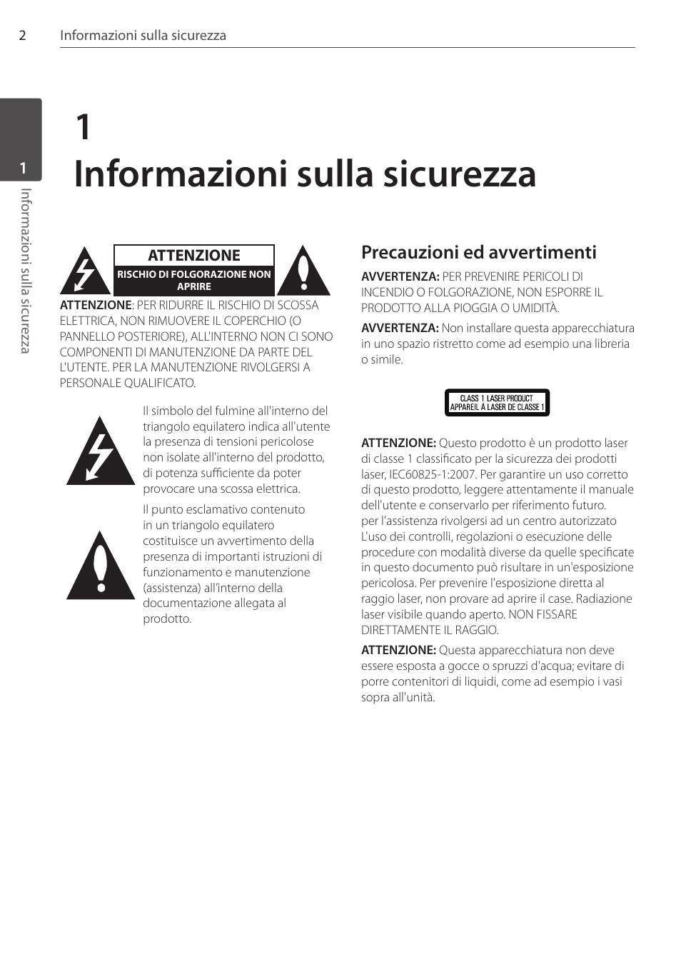 1informazioni sulla sicurezza, Precauzioni ed avvertimenti | Pioneer DCS-404K User Manual | Page 140 / 278