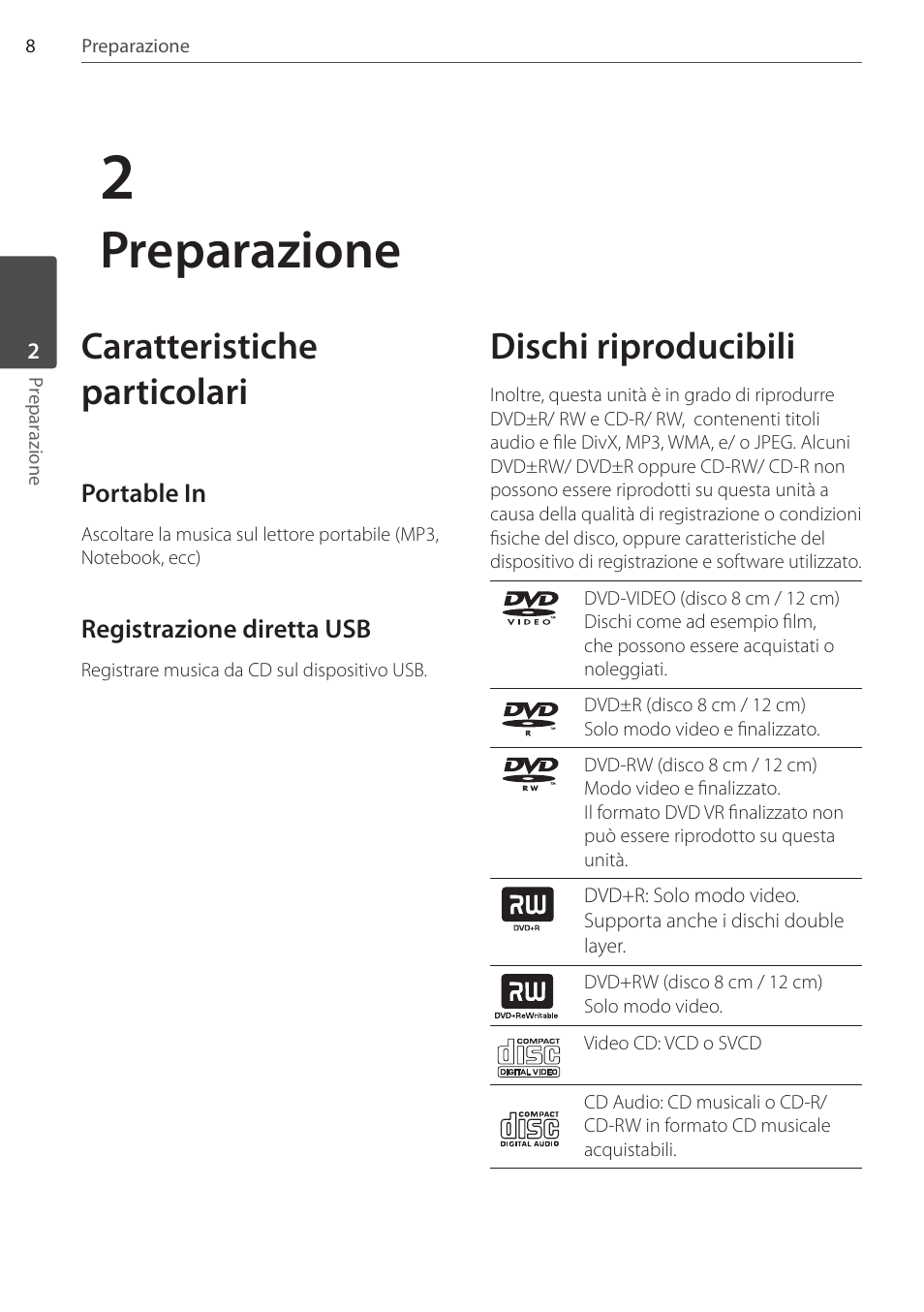Preparazione, Caratteristiche particolari, Dischi riproducibili | Pioneer DCS-404K User Manual | Page 146 / 278