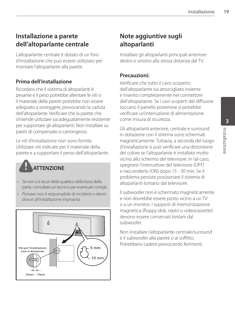 Installazione a parete dell’altoparlante centrale | Pioneer DCS-404K User Manual | Page 157 / 278