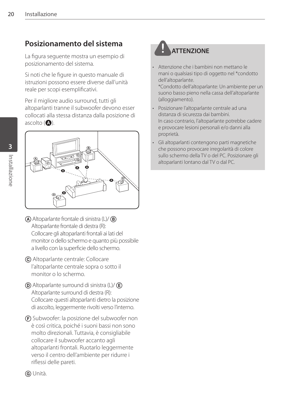 Posizionamento del sistema, Attenzione, 20 installazione installazione | Pioneer DCS-404K User Manual | Page 158 / 278