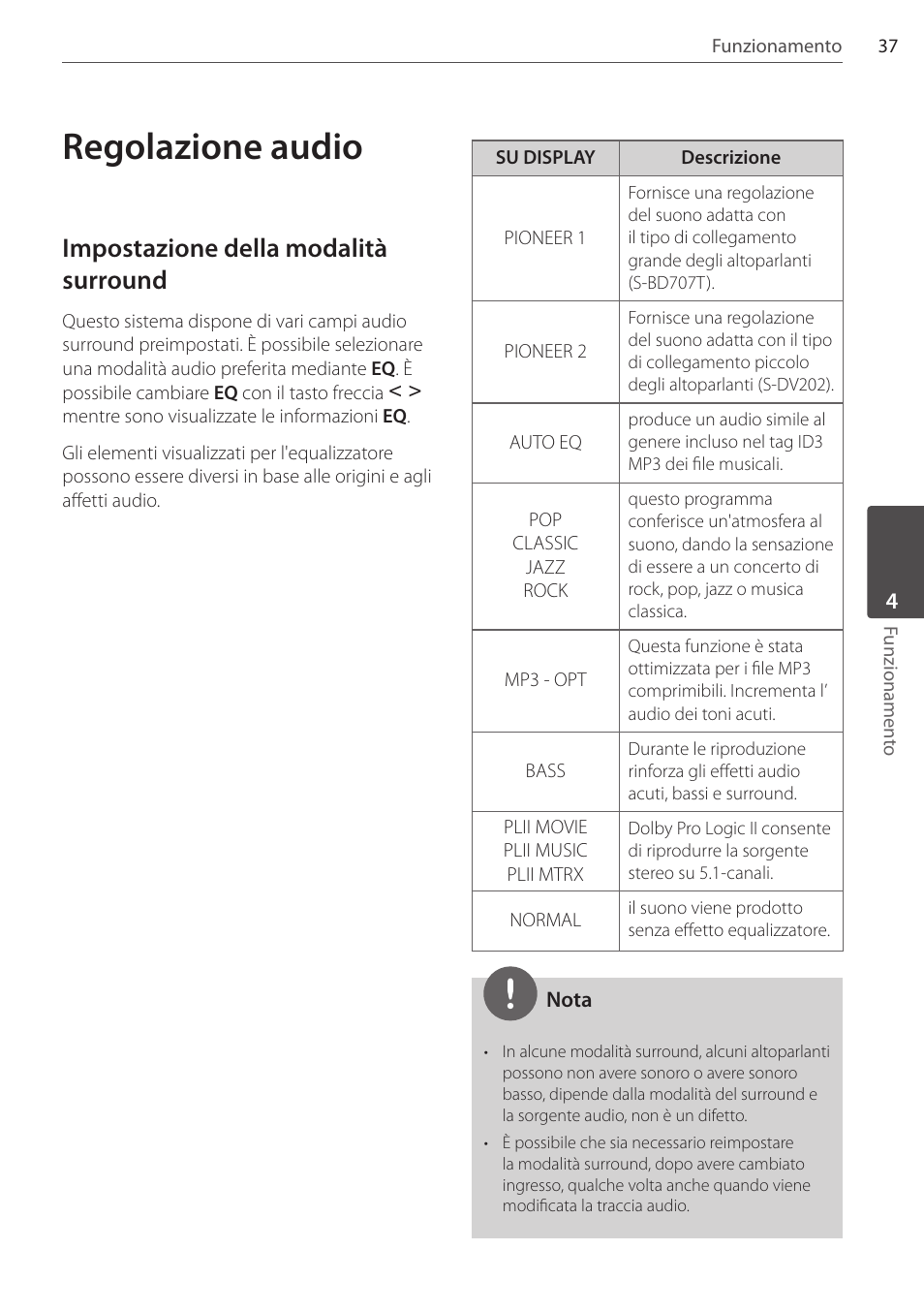 Regolazione audio, Impostazione della modalità surround | Pioneer DCS-404K User Manual | Page 175 / 278