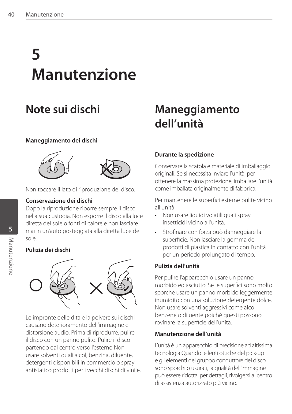 5manutenzione, Maneggiamento dell’unità | Pioneer DCS-404K User Manual | Page 178 / 278