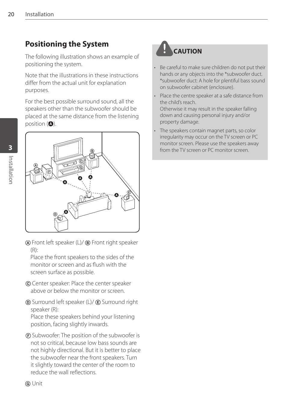 Positioning the system, Caution | Pioneer DCS-404K User Manual | Page 20 / 278