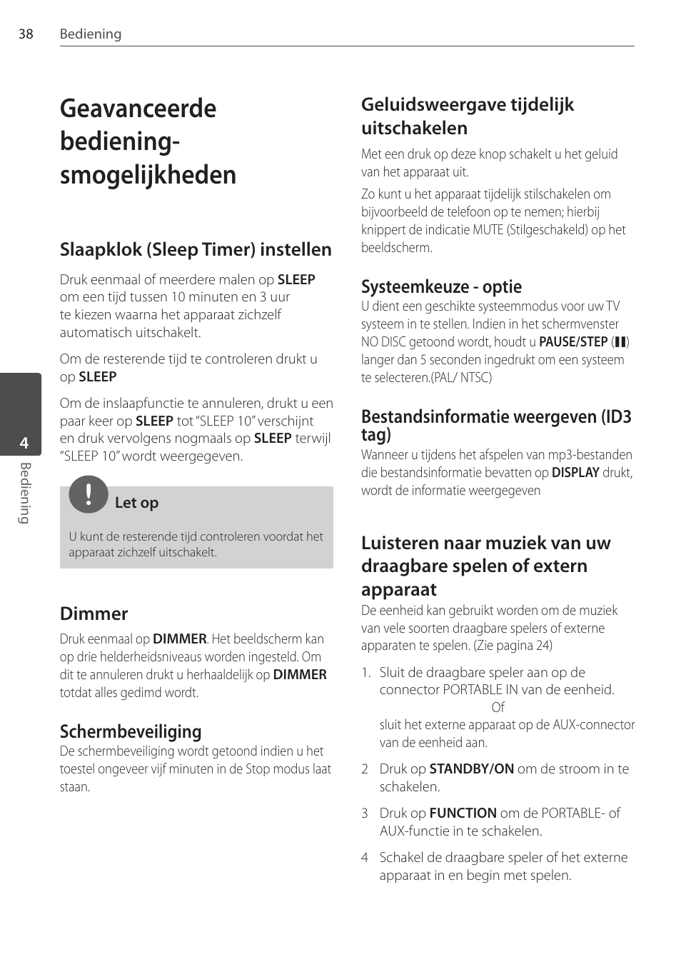 Geavanceerde bediening- smogelijkheden, Slaapklok (sleep timer) instellen, Dimmer | Schermbeveiliging, Geluidsweergave tijdelijk uitschakelen, Systeemkeuze - optie, Bestandsinformatie weergeven (id3 tag) | Pioneer DCS-404K User Manual | Page 222 / 278