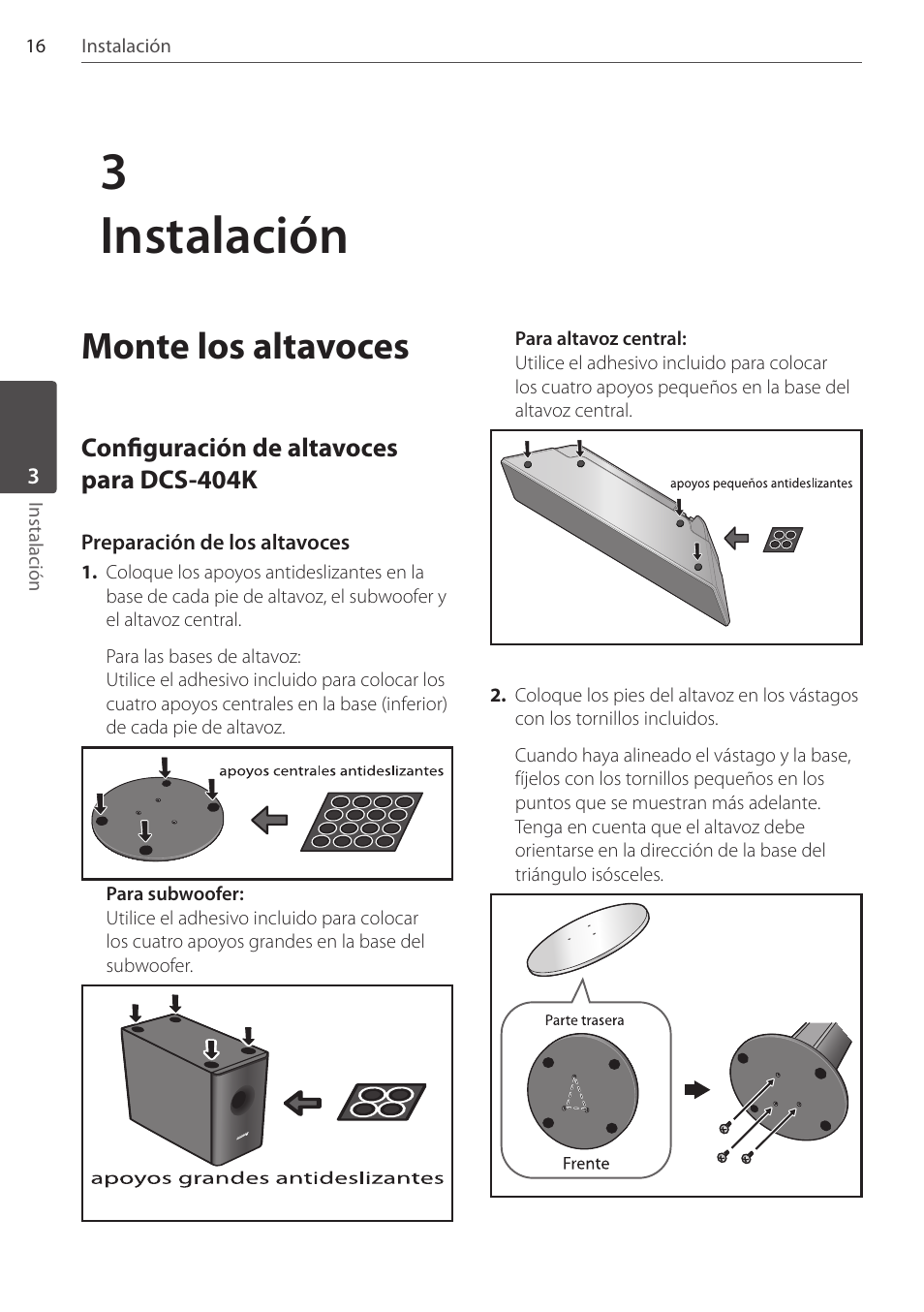 3instalación, Monte los altavoces | Pioneer DCS-404K User Manual | Page 246 / 278
