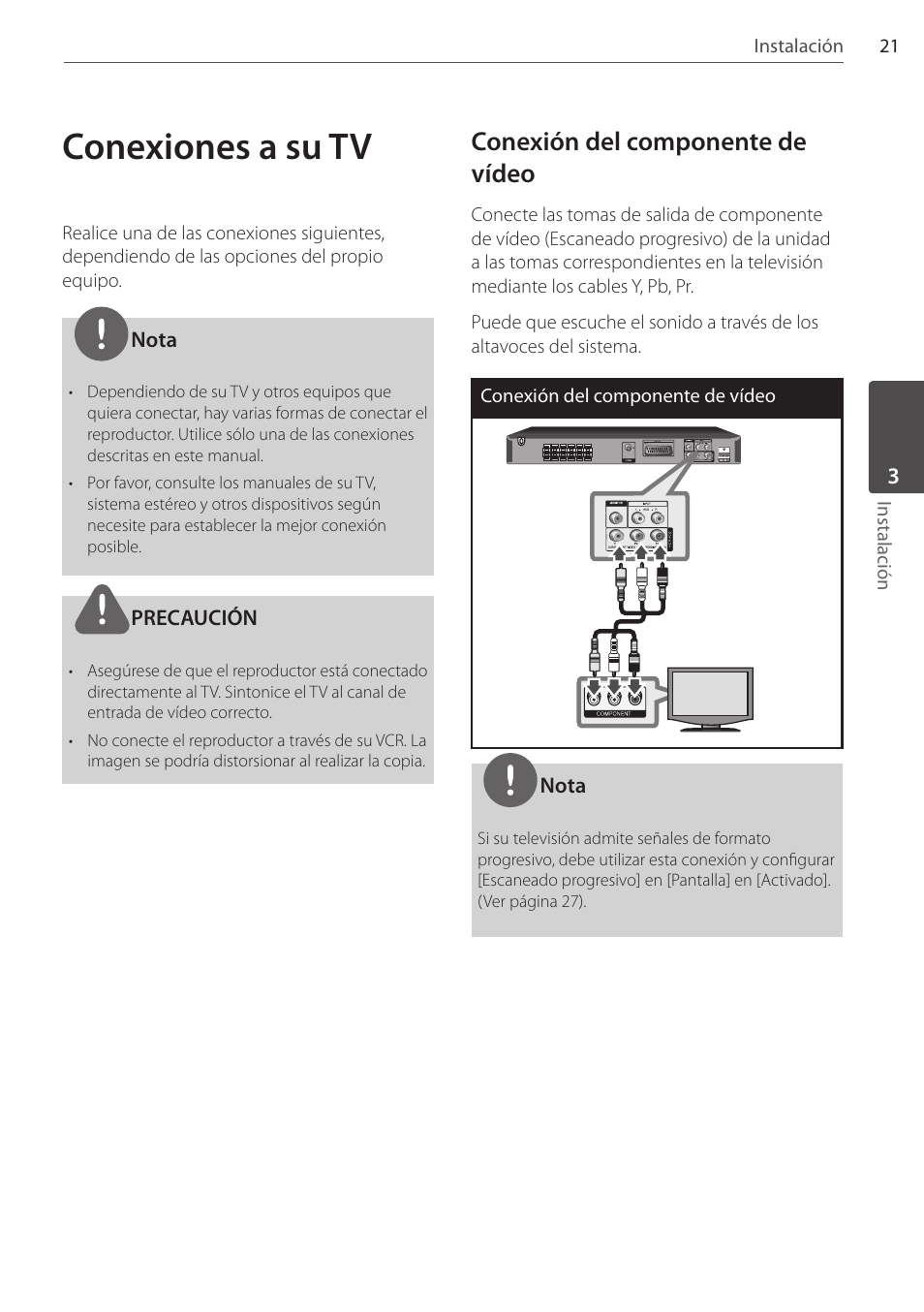 Conexiones a su tv, Conexión del componente de vídeo | Pioneer DCS-404K User Manual | Page 251 / 278