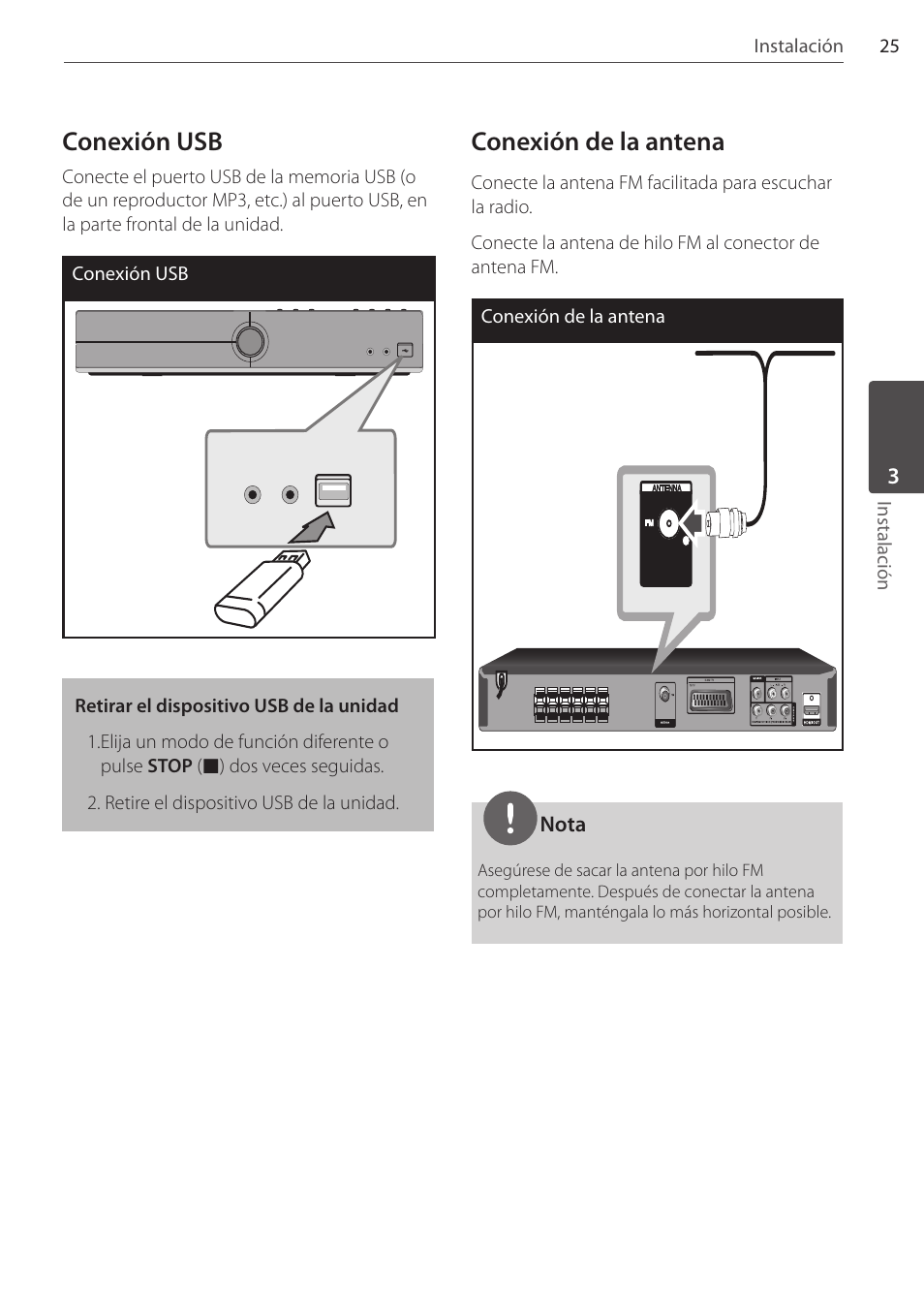 Conexión usb, Conexión de la antena | Pioneer DCS-404K User Manual | Page 255 / 278
