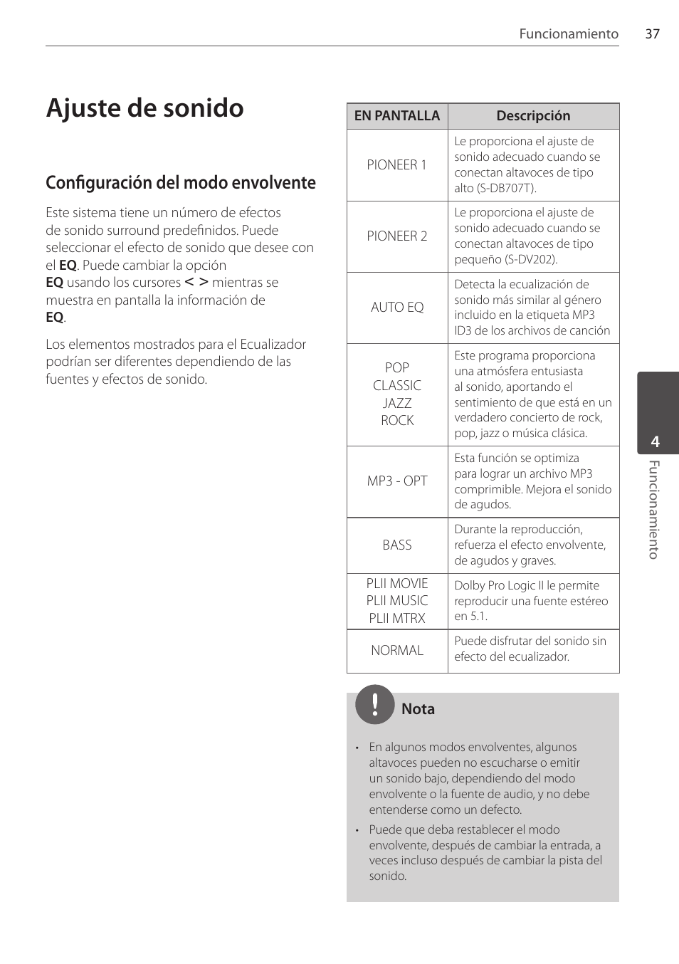 Ajuste de sonido, Configuración del modo envolvente | Pioneer DCS-404K User Manual | Page 267 / 278