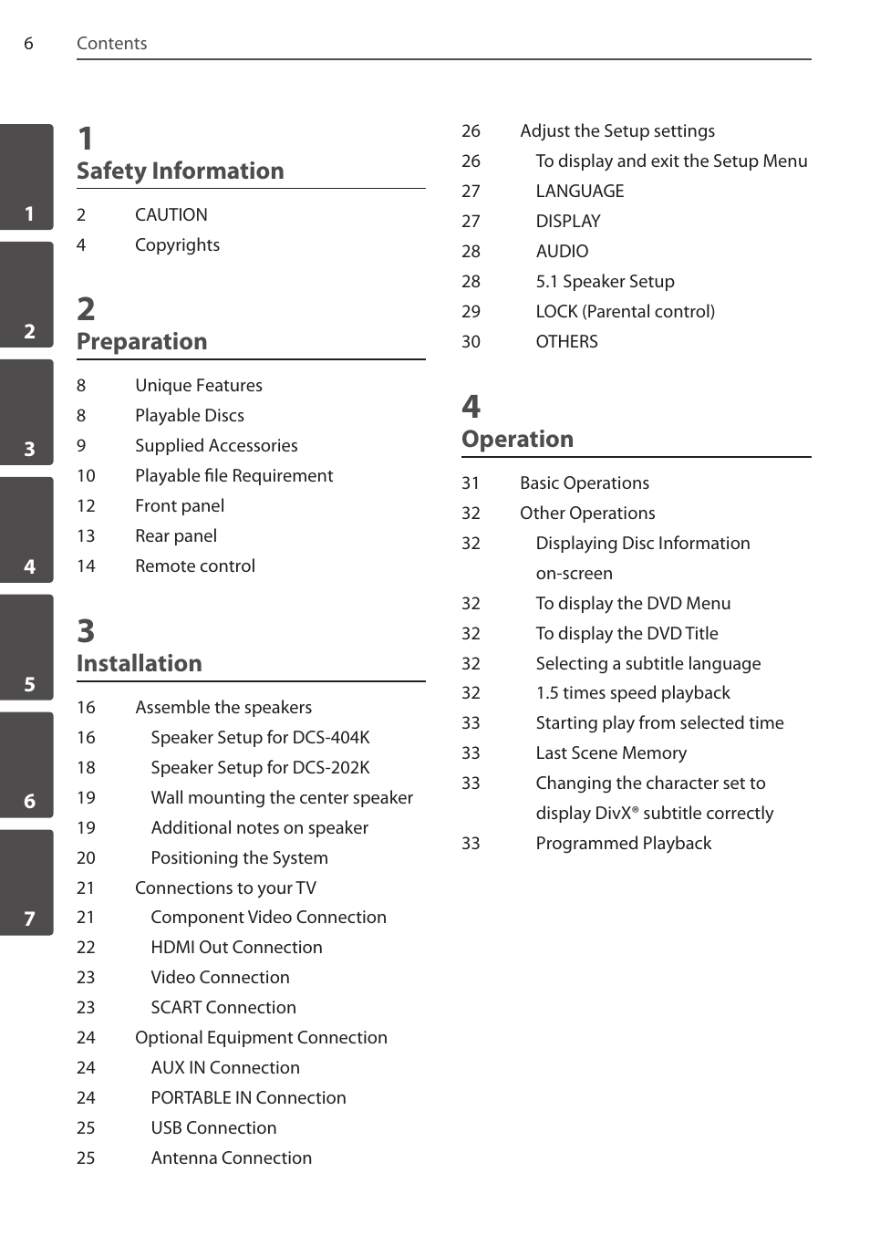 Safety information, Preparation, Installation | Operation | Pioneer DCS-404K User Manual | Page 6 / 278