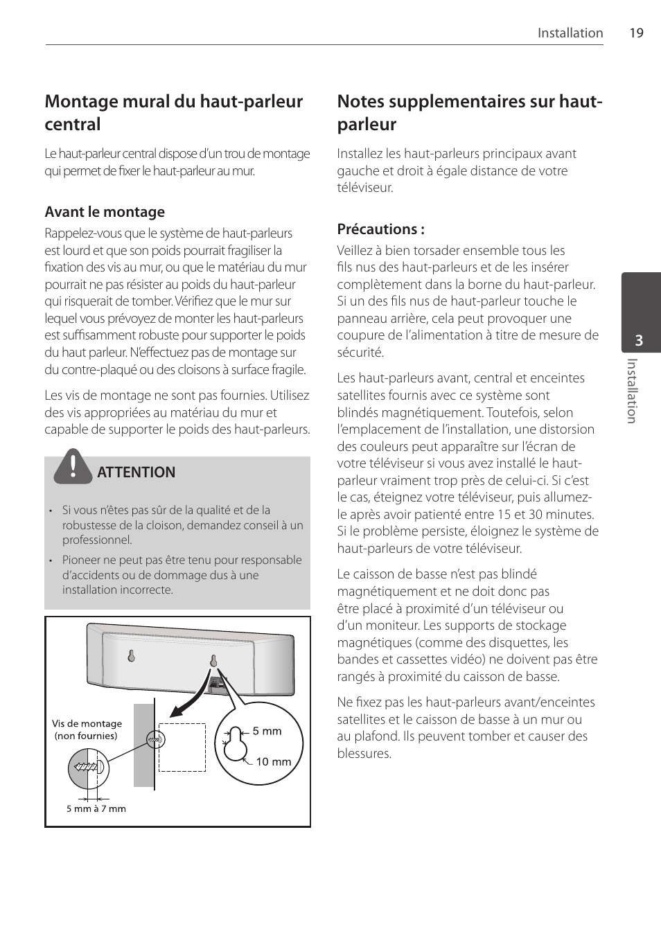 Montage mural du haut-parleur central | Pioneer DCS-404K User Manual | Page 65 / 278