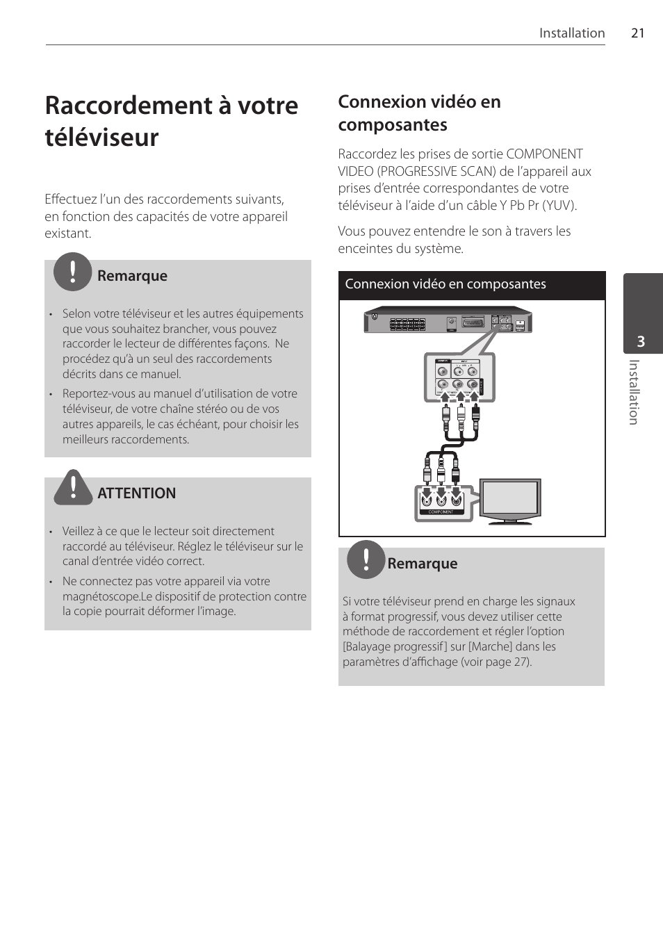 Raccordement à votre téléviseur, Connexion vidéo en composantes | Pioneer DCS-404K User Manual | Page 67 / 278