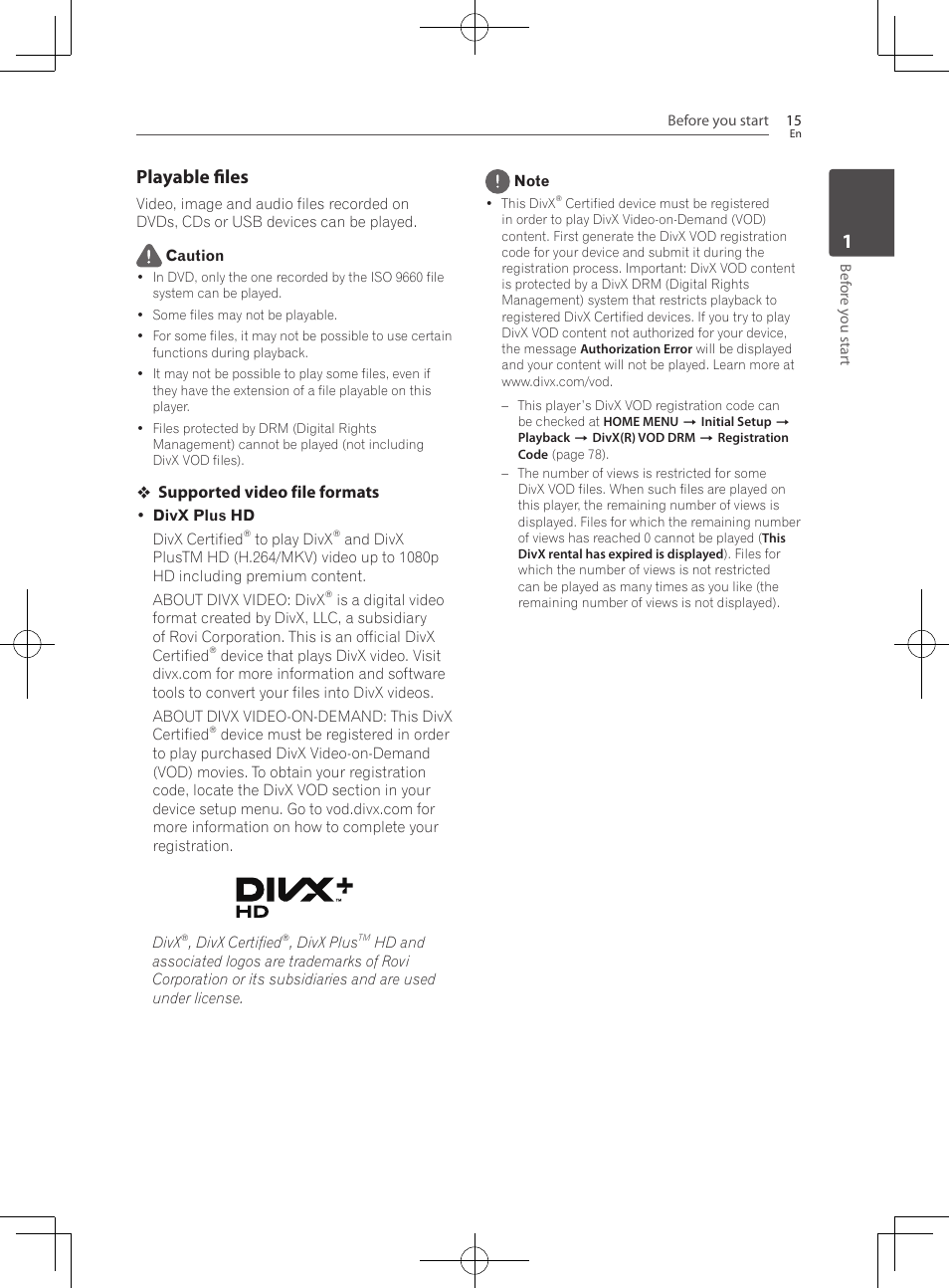 Playable files, Supported video file formats | Pioneer BCS-HF828 User Manual | Page 15 / 100