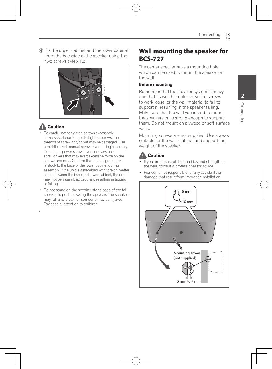 Wall mounting the speaker for bcs-727 | Pioneer BCS-HF828 User Manual | Page 23 / 100