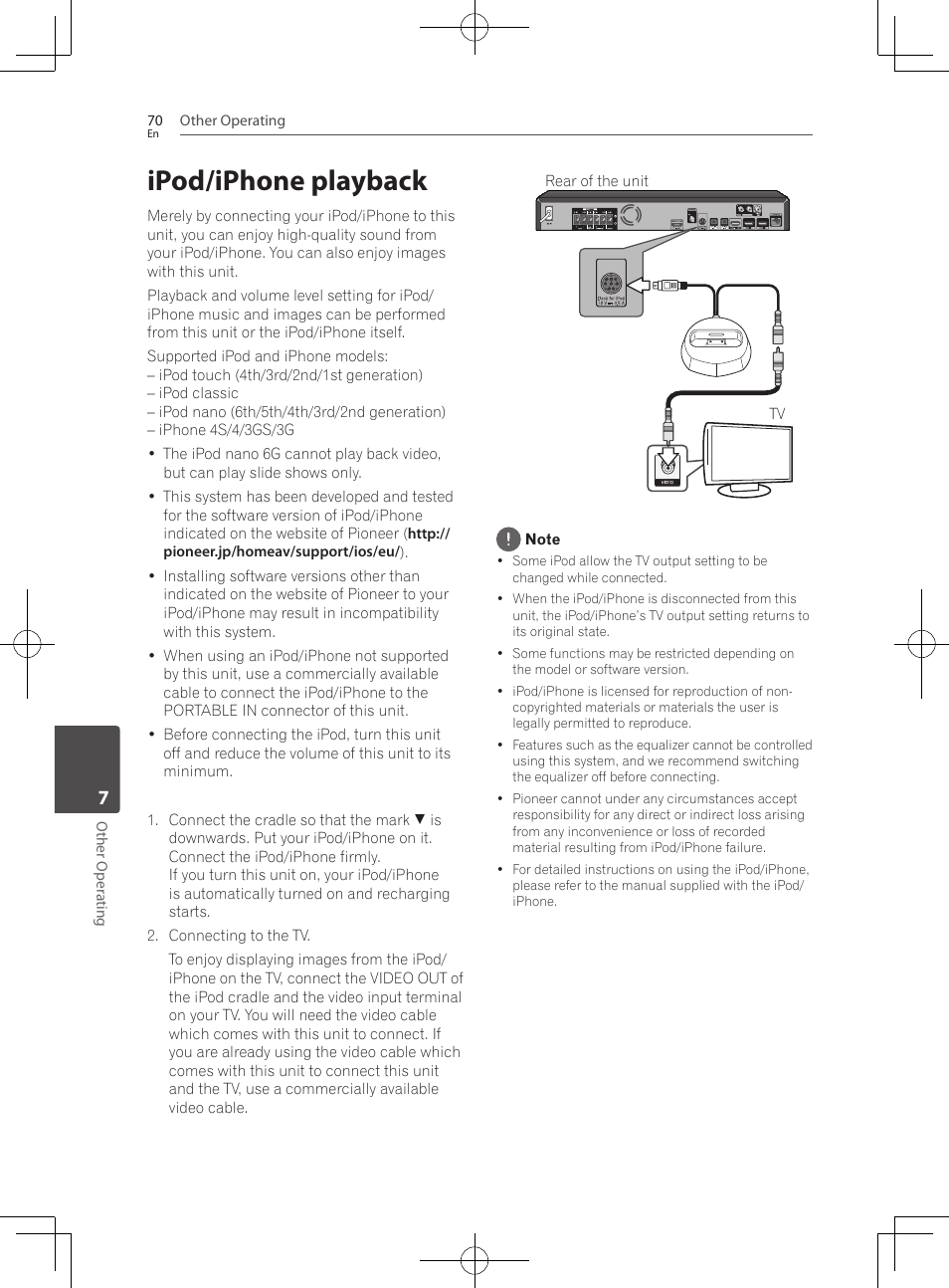 Ipod/iphone playback, Connecting your tv | Pioneer BCS-HF828 User Manual | Page 70 / 100