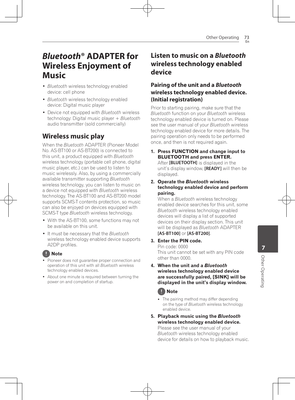Wireless music play | Pioneer BCS-HF828 User Manual | Page 73 / 100