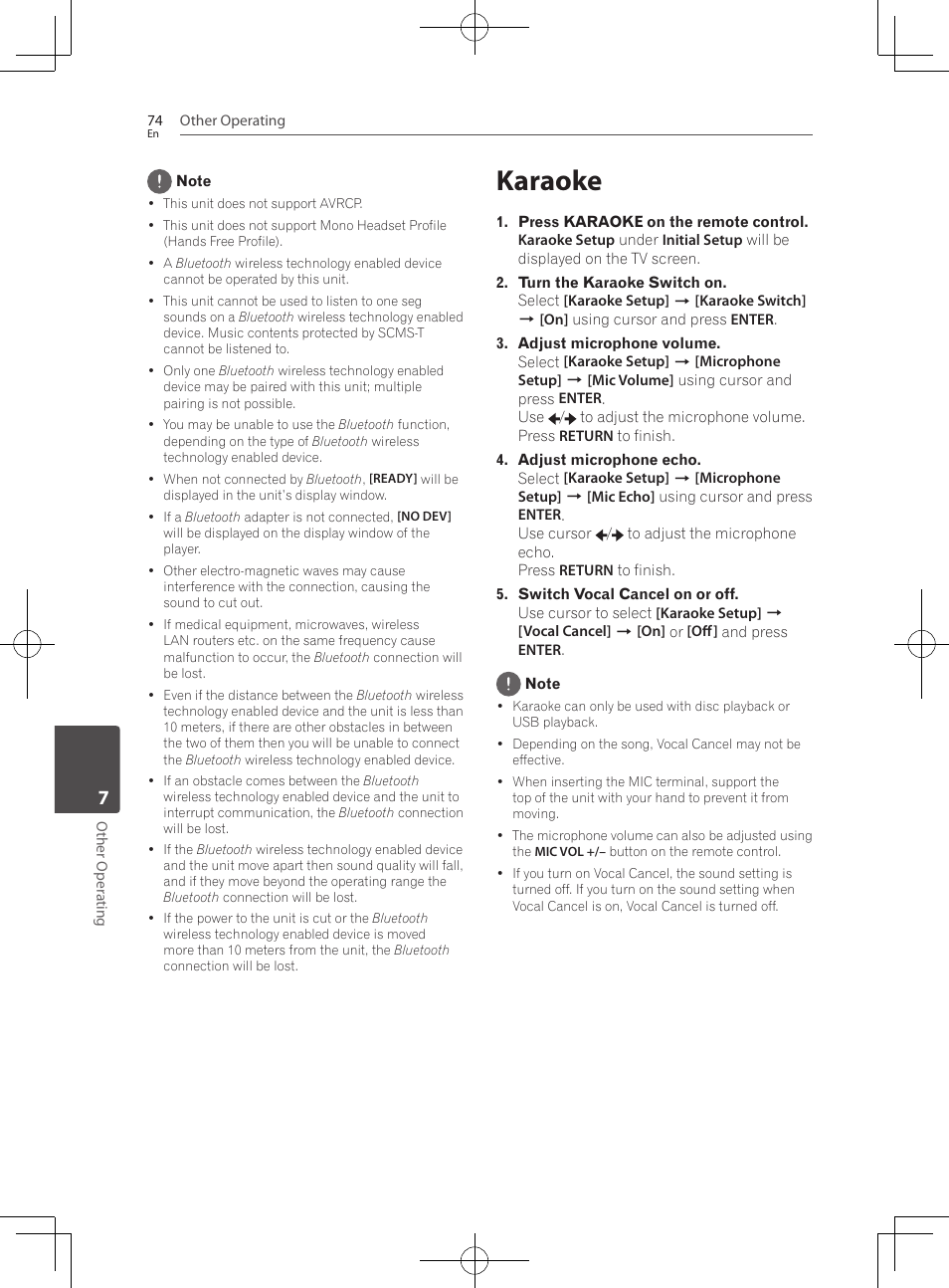 74 karaoke, Karaoke | Pioneer BCS-HF828 User Manual | Page 74 / 100