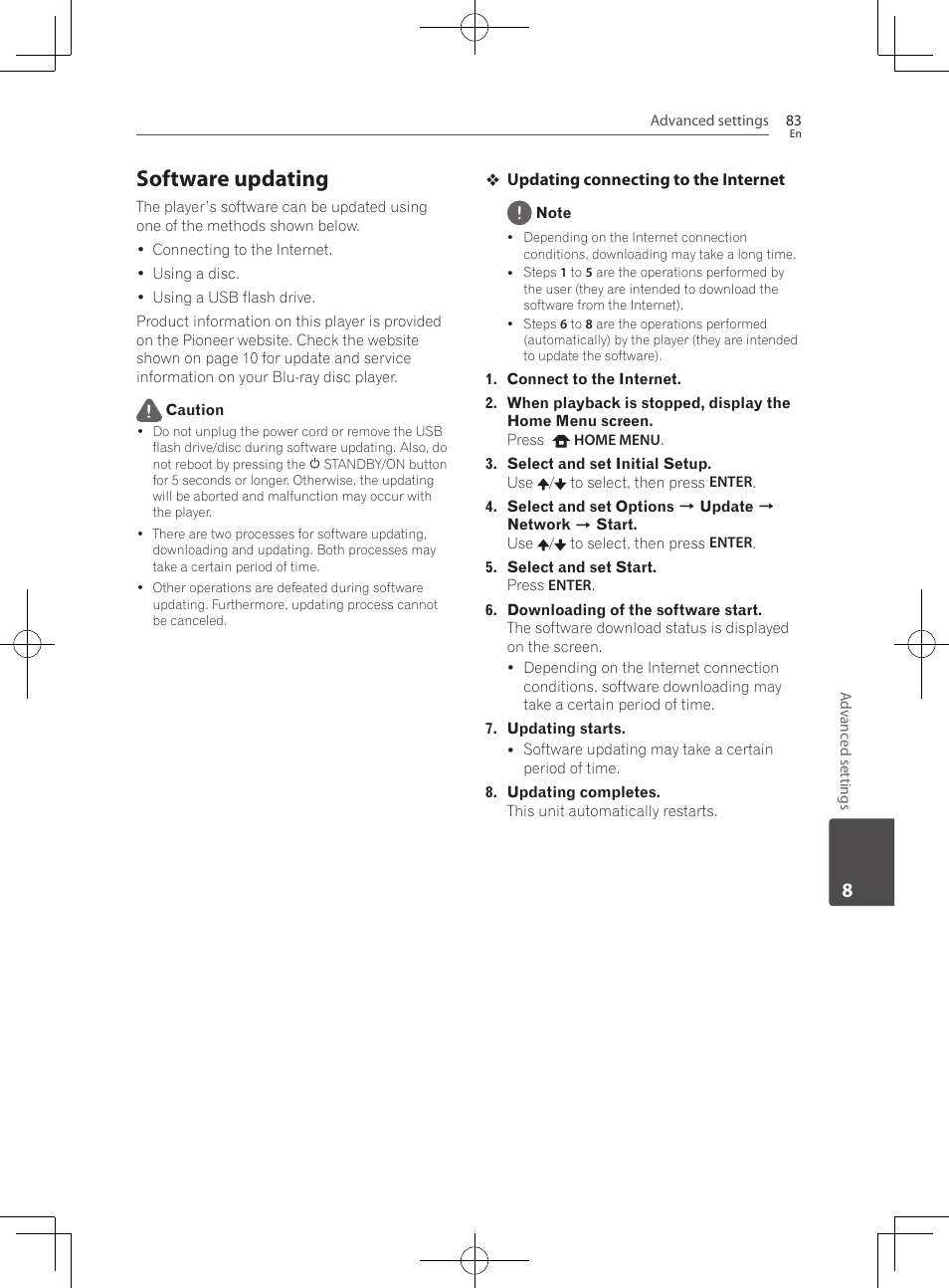 Software updating | Pioneer BCS-HF828 User Manual | Page 83 / 100