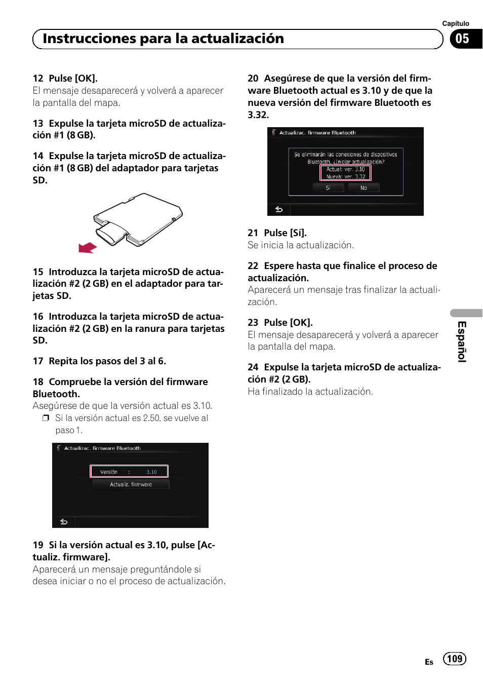 05 instrucciones para la actualización | Pioneer AVIC-F9210BT User Manual | Page 109 / 176