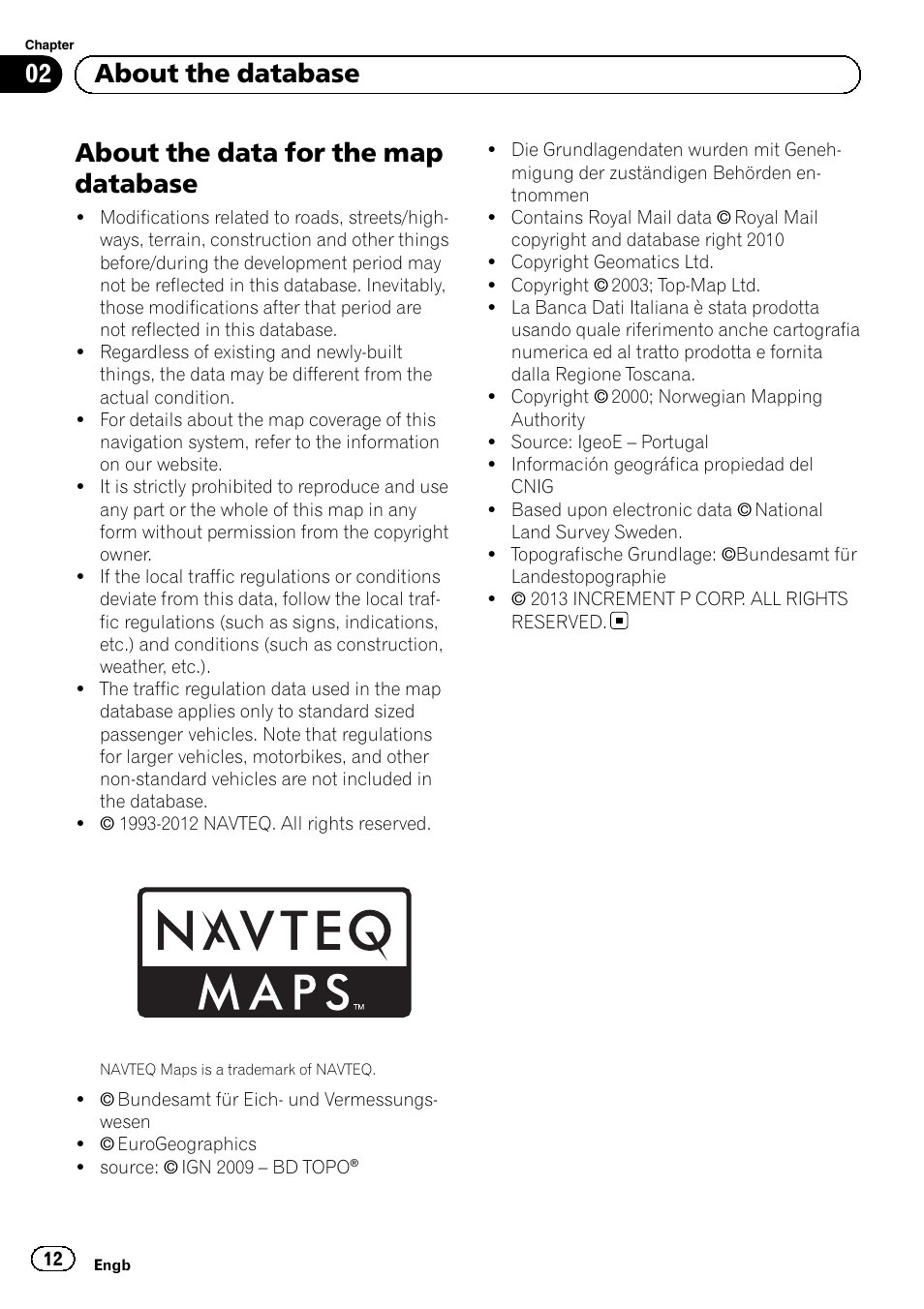 About the data for the map database, 02 about the database | Pioneer AVIC-F9210BT User Manual | Page 12 / 176