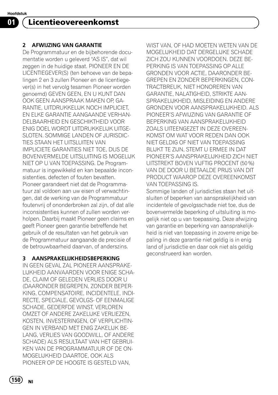 01 licentieovereenkomst | Pioneer AVIC-F9210BT User Manual | Page 150 / 176