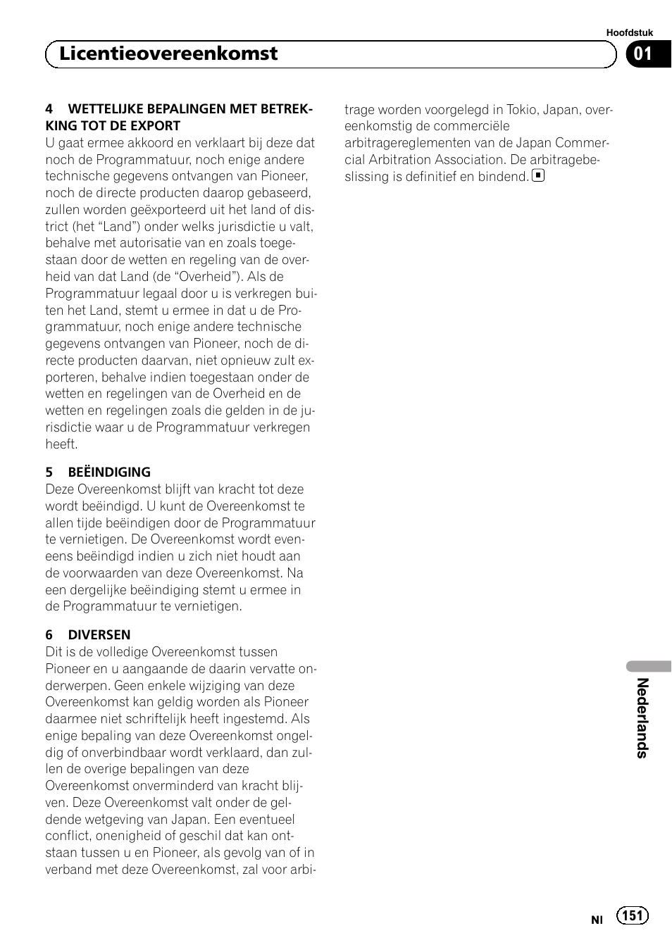 01 licentieovereenkomst | Pioneer AVIC-F9210BT User Manual | Page 151 / 176