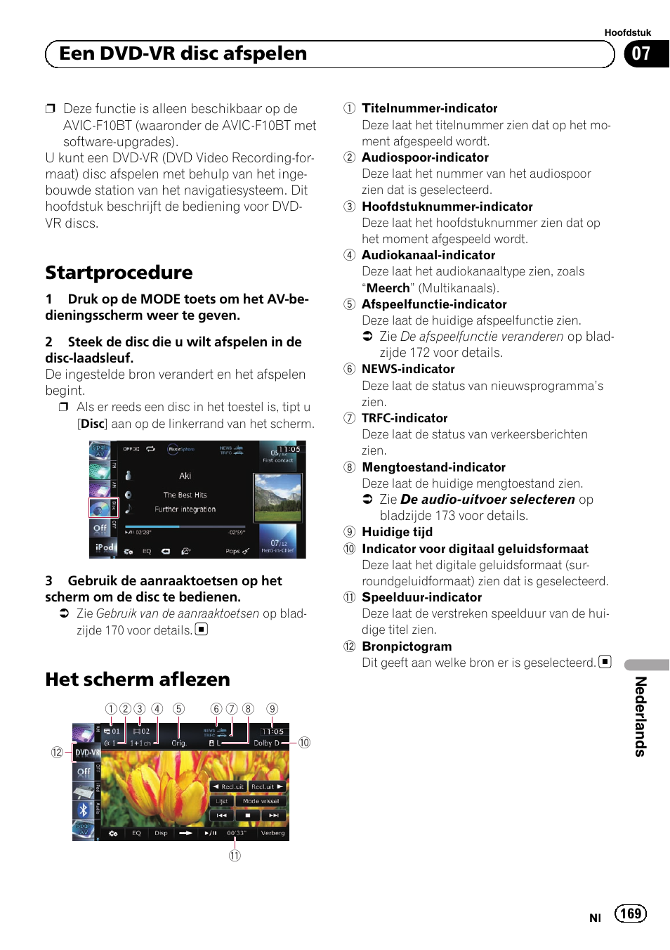 Een dvd-vr disc afspelen startprocedure, Het scherm aflezen, Startprocedure | 07 een dvd-vr disc afspelen | Pioneer AVIC-F9210BT User Manual | Page 169 / 176