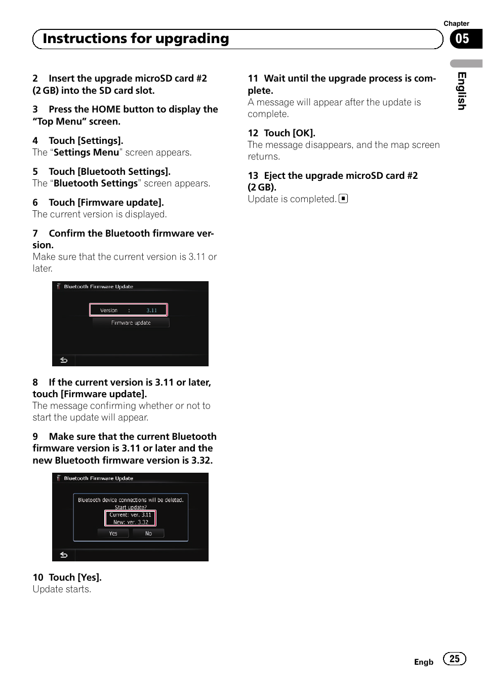 05 instructions for upgrading | Pioneer AVIC-F9210BT User Manual | Page 25 / 176