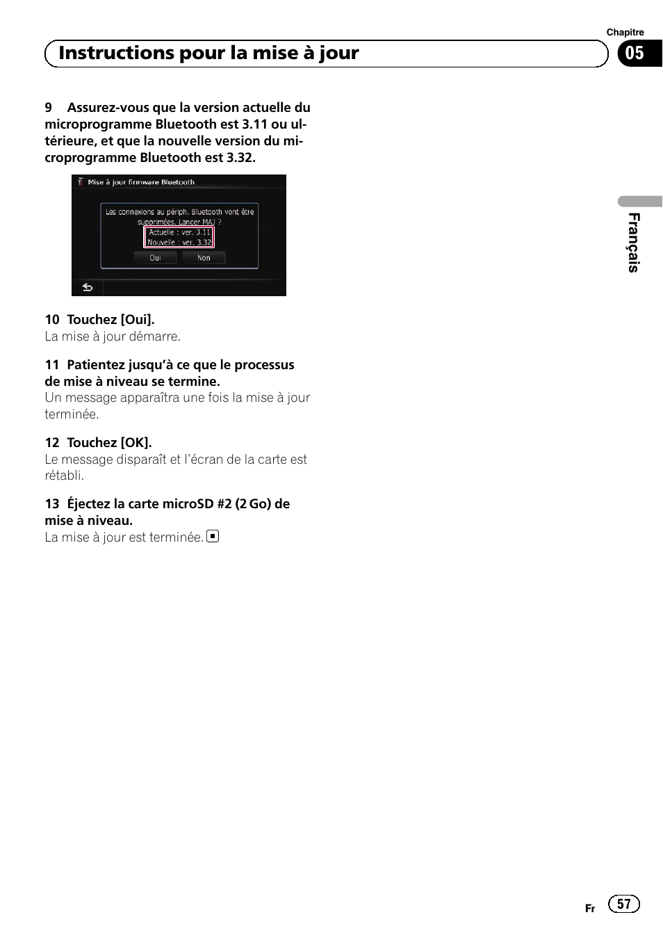 05 instructions pour la mise à jour | Pioneer AVIC-F9210BT User Manual | Page 57 / 176