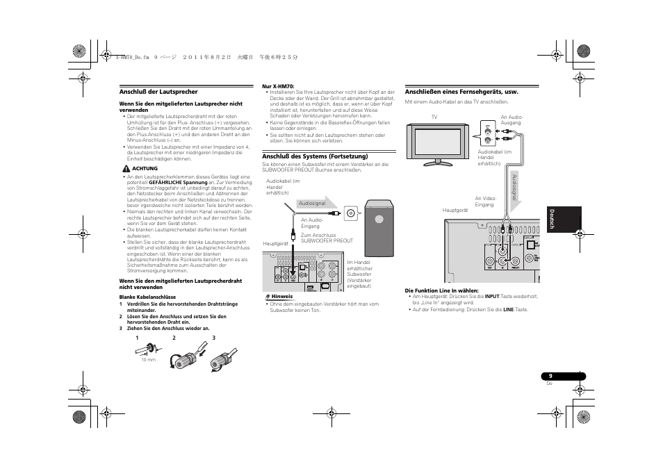 Anschluß der lautsprecher, Anschluß des systems (fortsetzung), Anschließen eines fernsehgeräts, usw | Pioneer XC-HM70-K User Manual | Page 105 / 224