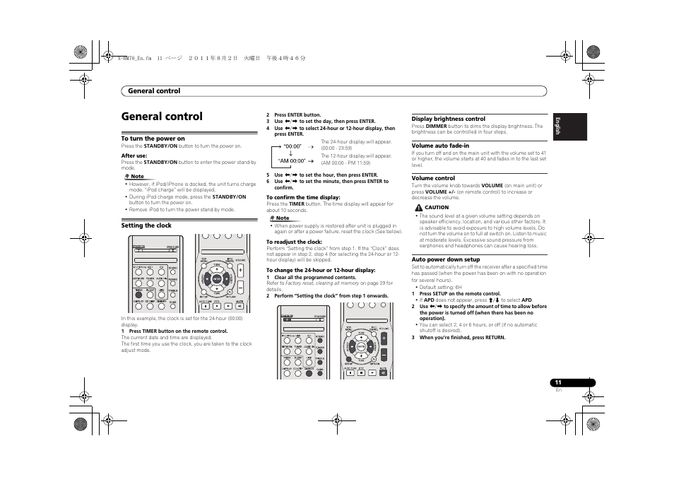General control, To turn the power on, Setting the clock | Pioneer XC-HM70-K User Manual | Page 11 / 224