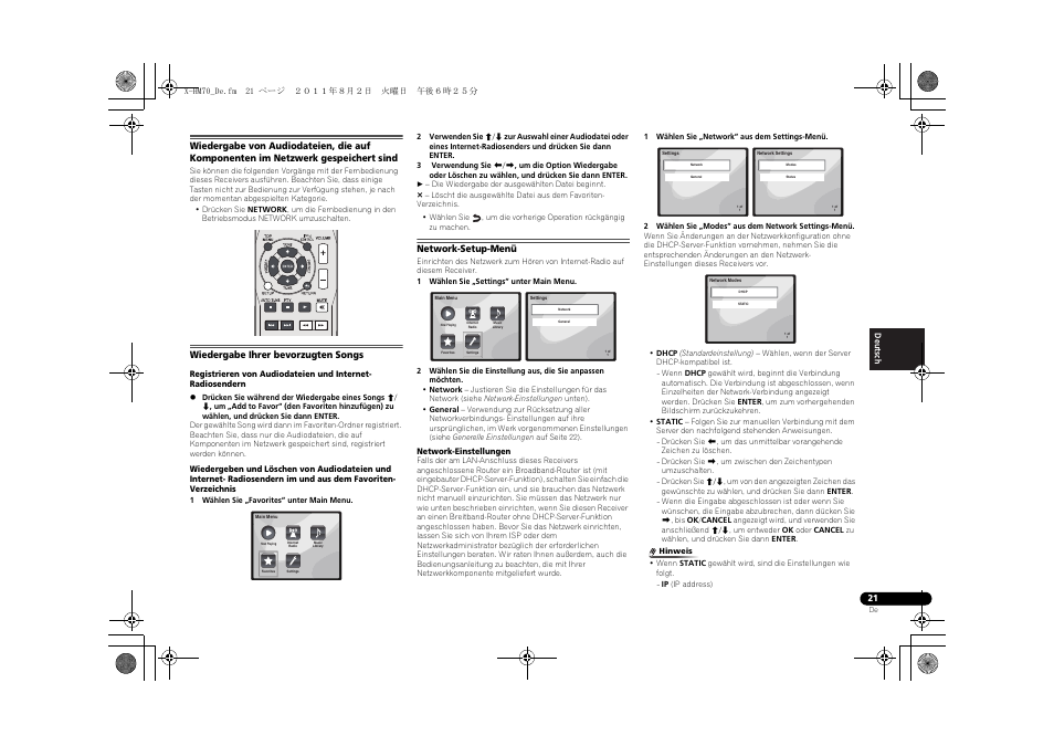 Wiedergabe ihrer bevorzugten songs, Network-setup-menü | Pioneer XC-HM70-K User Manual | Page 117 / 224