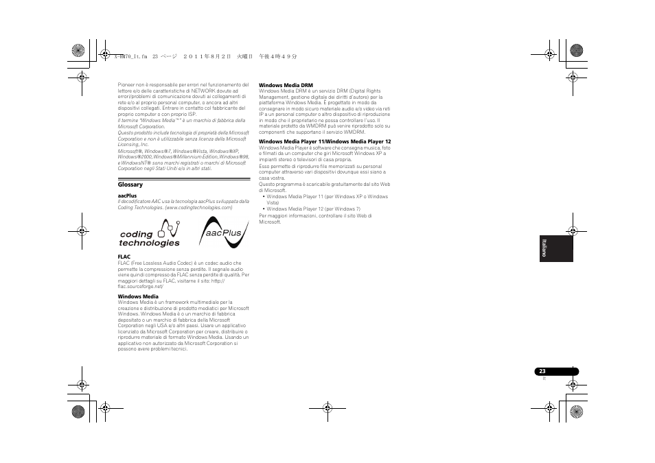 Glossary | Pioneer XC-HM70-K User Manual | Page 149 / 224