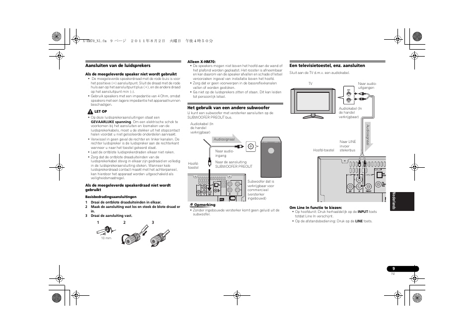 Aansluiten van de luidsprekers, Het gebruik van een andere subwoofer, Een televisietoestel, enz. aansluiten | Pioneer XC-HM70-K User Manual | Page 165 / 224