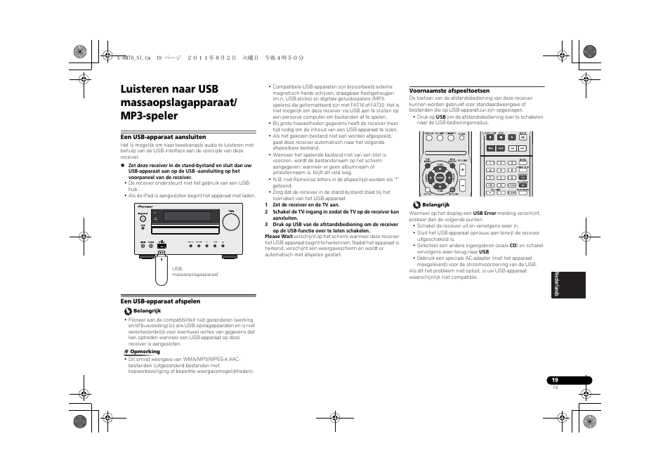 Luisteren naar usb massaopslagapparaat/ mp3-speler, Een usb-apparaat aansluiten, Een usb-apparaat afspelen | Timer | Pioneer XC-HM70-K User Manual | Page 175 / 224