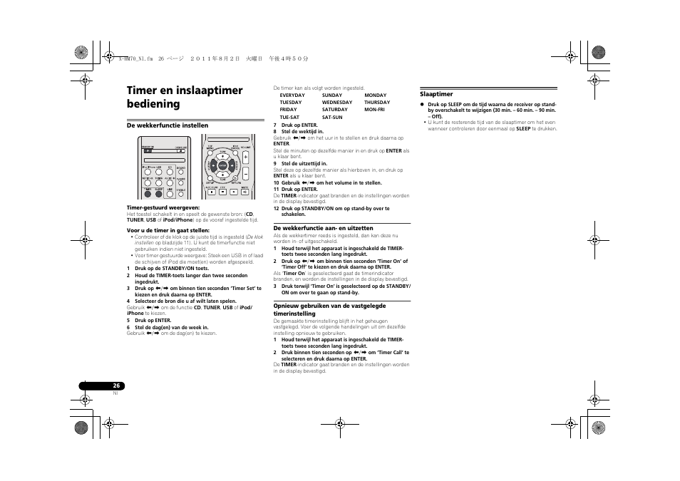 Timer en inslaaptimer bediening, De wekkerfunctie instellen, Slaaptimer | Pioneer XC-HM70-K User Manual | Page 182 / 224