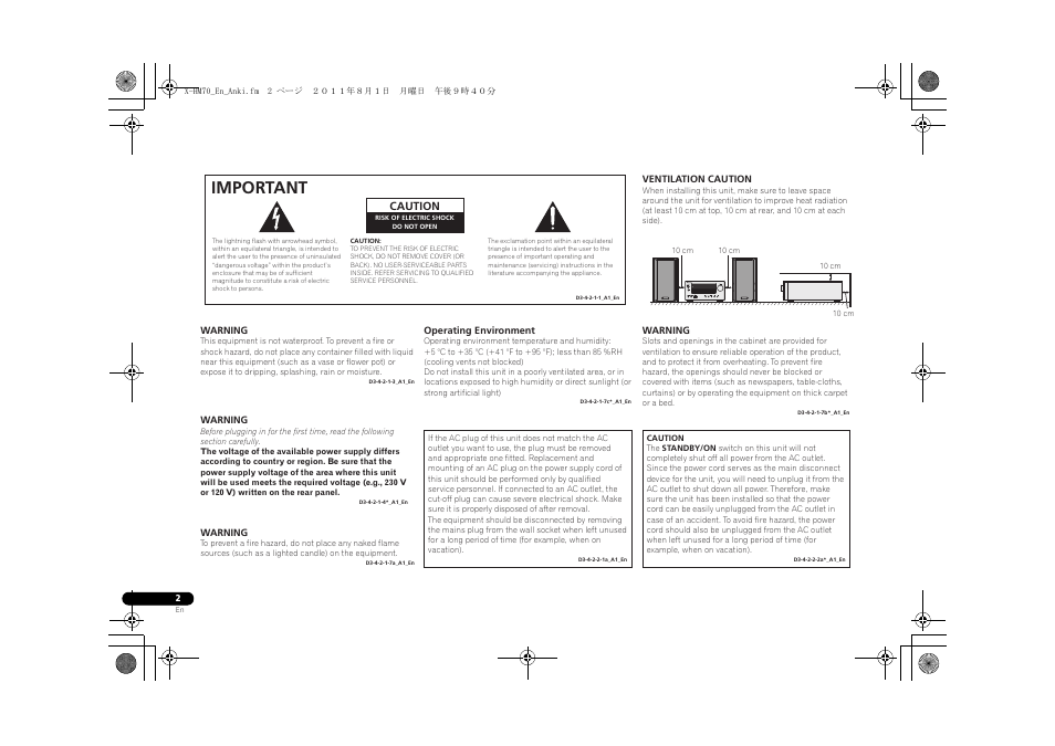 Important, Timer | Pioneer XC-HM70-K User Manual | Page 2 / 224