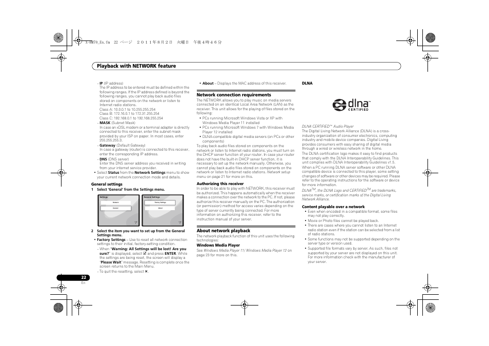Network connection requirements, About network playback, Playback with network feature | Pioneer XC-HM70-K User Manual | Page 22 / 224