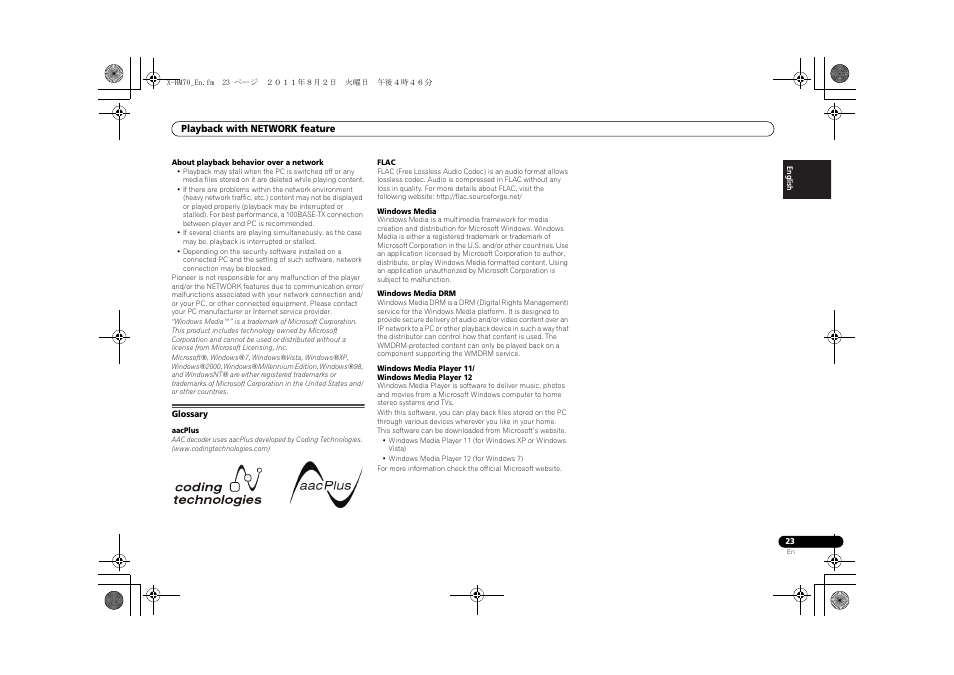 Glossary | Pioneer XC-HM70-K User Manual | Page 23 / 224