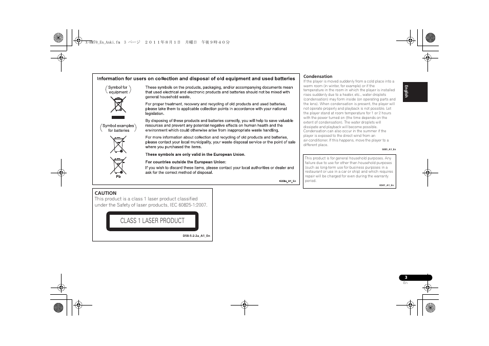 Class 1 laser product | Pioneer XC-HM70-K User Manual | Page 3 / 224