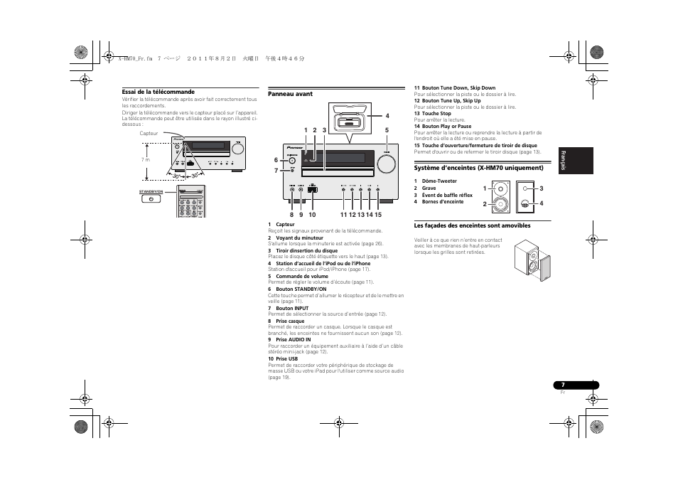 Panneau avant, Système d’enceintes (x-hm70 uniquement), Timer | Pioneer XC-HM70-K User Manual | Page 37 / 224