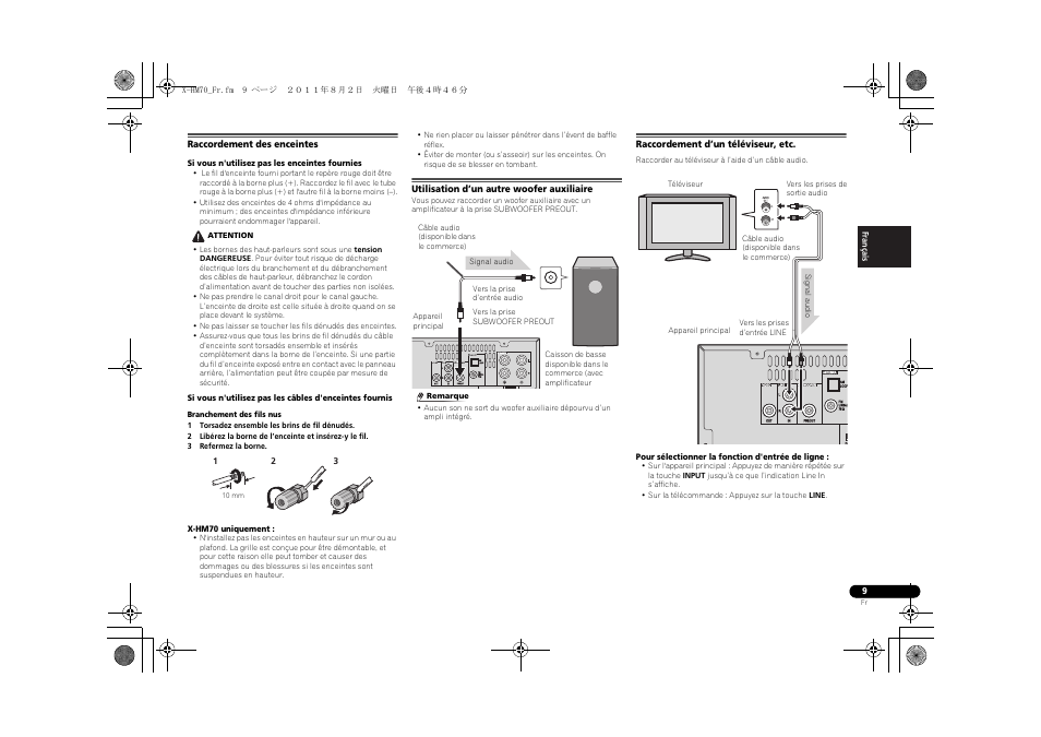 Raccordement des enceintes, Utilisation d’un autre woofer auxiliaire, Raccordement d’un téléviseur, etc | Pioneer XC-HM70-K User Manual | Page 39 / 224