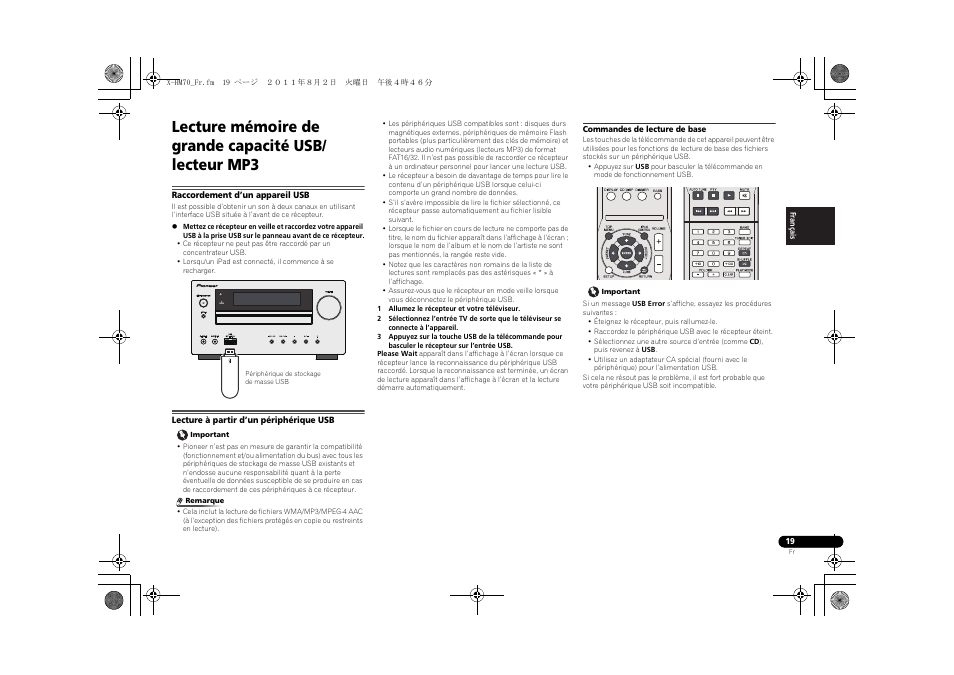 Raccordement d’un appareil usb, Lecture à partir d’un périphérique usb, Timer | Pioneer XC-HM70-K User Manual | Page 49 / 224