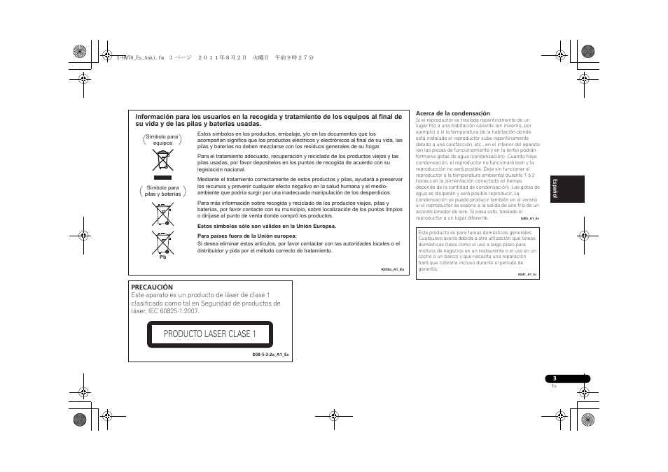 Producto laser clase 1 | Pioneer XC-HM70-K User Manual | Page 69 / 224