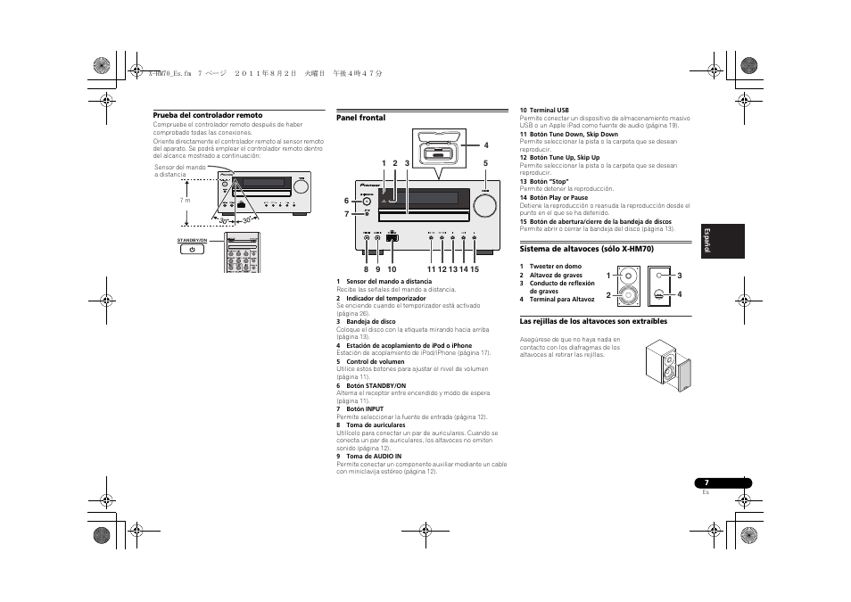 Panel frontal, Sistema de altavoces (sólo x-hm70), Timer | Pioneer XC-HM70-K User Manual | Page 73 / 224