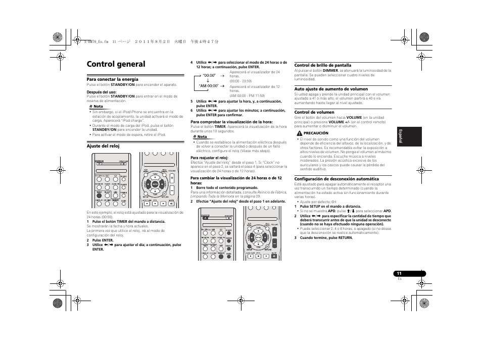 Control general, Para conectar la energía, Ajuste del reloj | Pioneer XC-HM70-K User Manual | Page 77 / 224