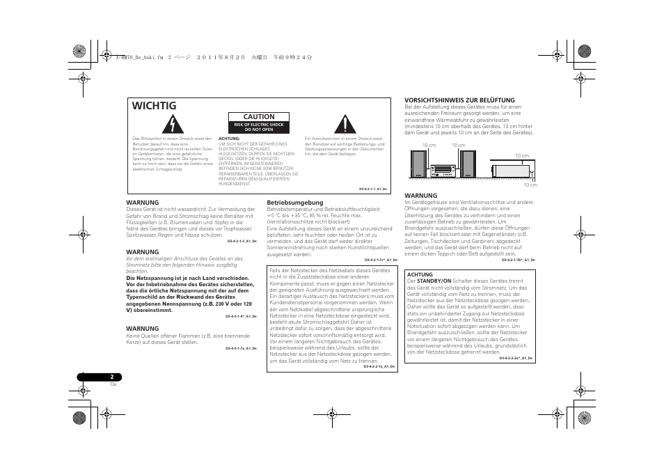 Wichtig, Timer | Pioneer XC-HM70-K User Manual | Page 98 / 224