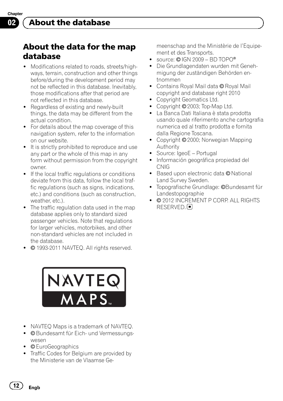 About the data for the map database, 02 about the database | Pioneer AVIC-F10BT User Manual | Page 12 / 164