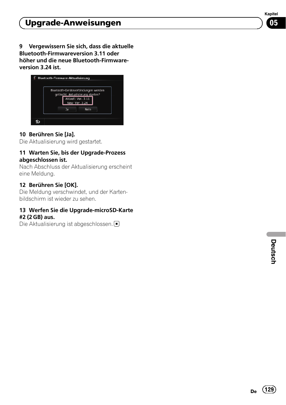 05 upgrade-anweisungen | Pioneer AVIC-F10BT User Manual | Page 129 / 164